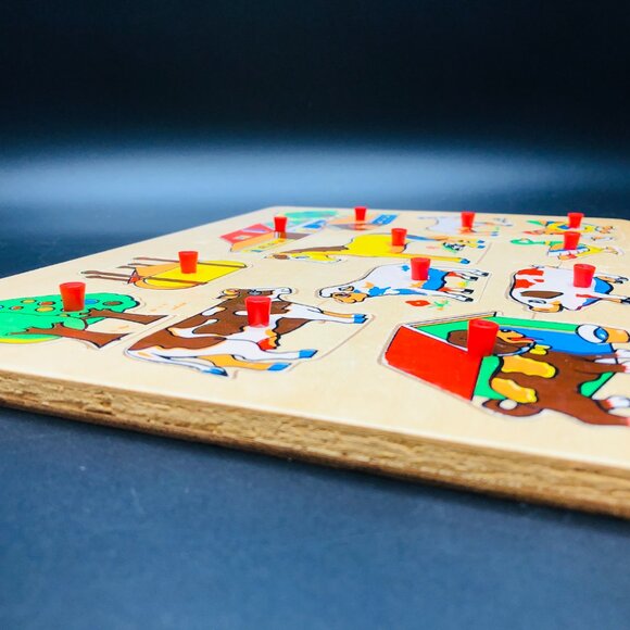 Vintage 80s Ranch Animals Wood Tray Puzzle: Retro GenX Toy Nostalgia - Picture 7 of 10